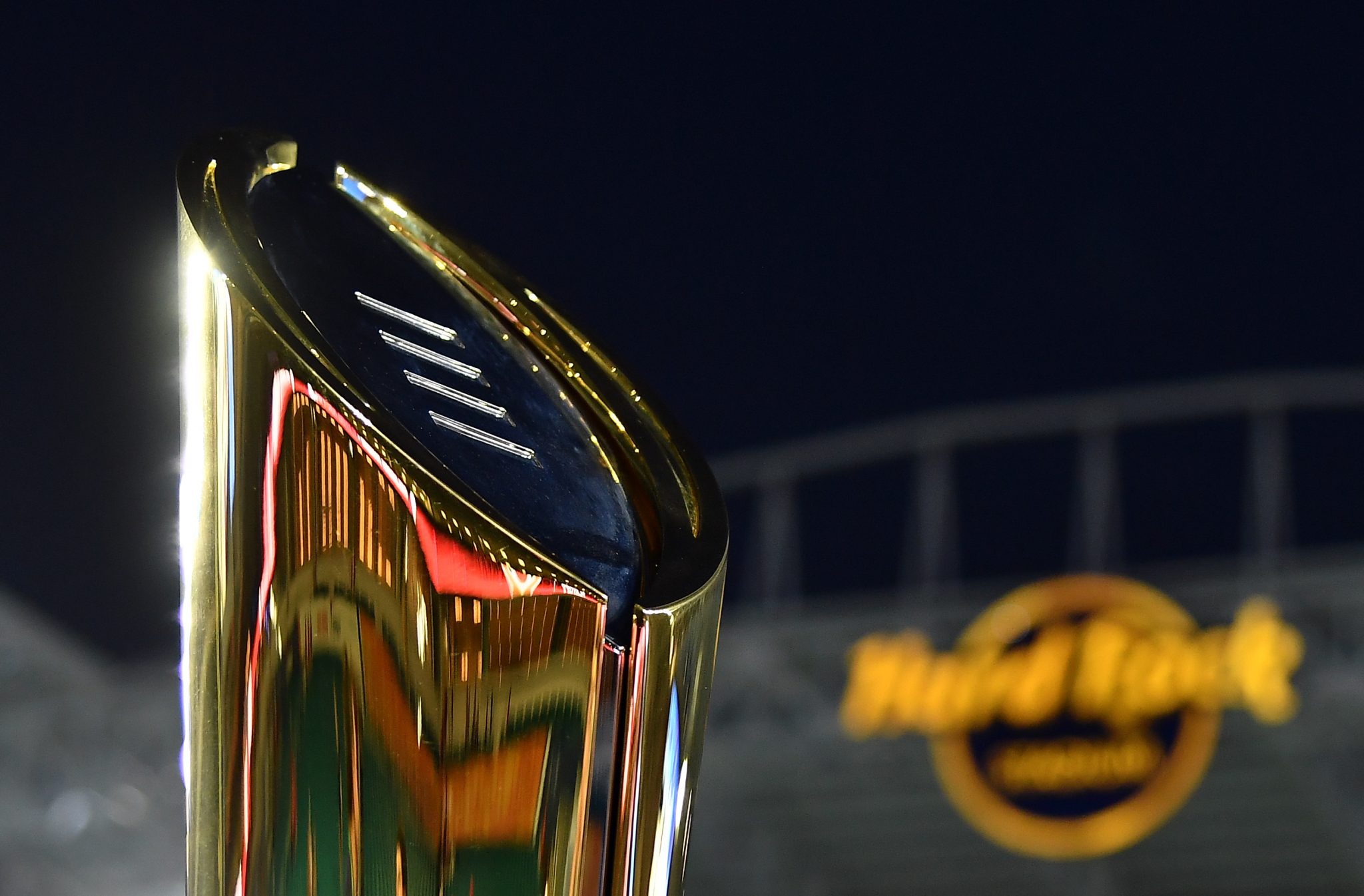 College Football Playoff trophy seen in Miami.