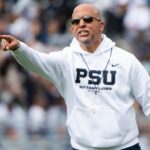 James Franklin reacts during the spring game.