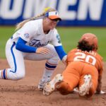Mia Williams tags out a Texas runner.